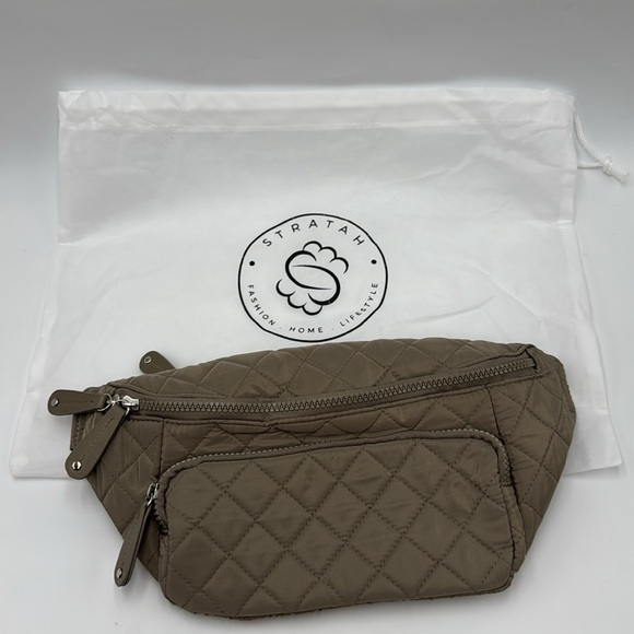 NWOT STRATAH Quilted Crossbody Belt Bag Taupe Adjustable Strap - Picture 12 of 12